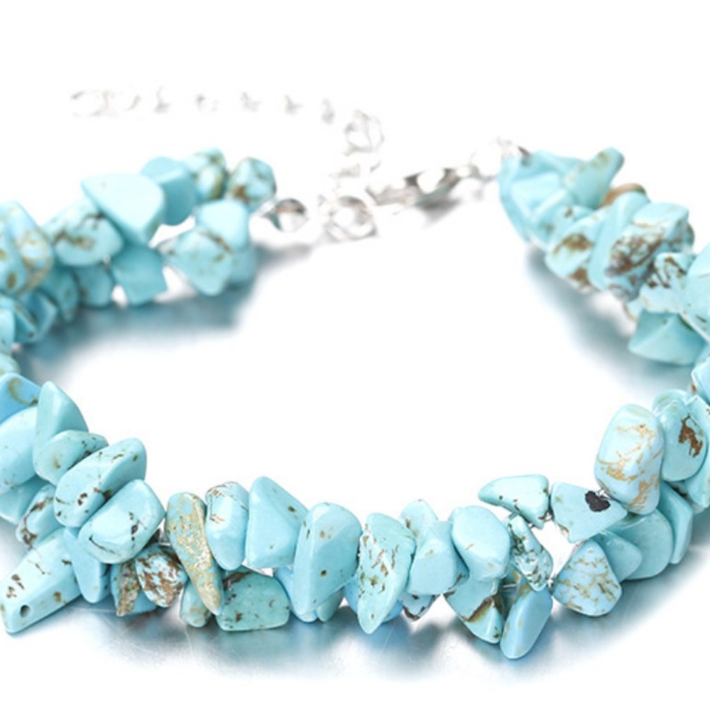 Turquoise Chip Gravel Bead Bracelet 2 levels